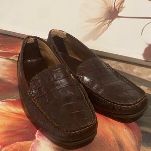 Harold's Rich Brown Crocodile Texture Flats